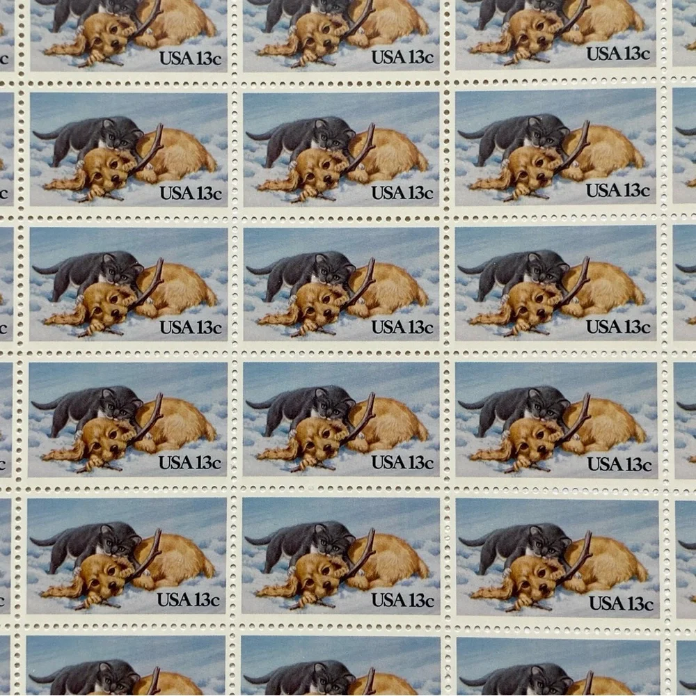 Kitten and Puppy Commemorative Issue Stamp Full Sheet 13 cent MNH #2025 Unhinged